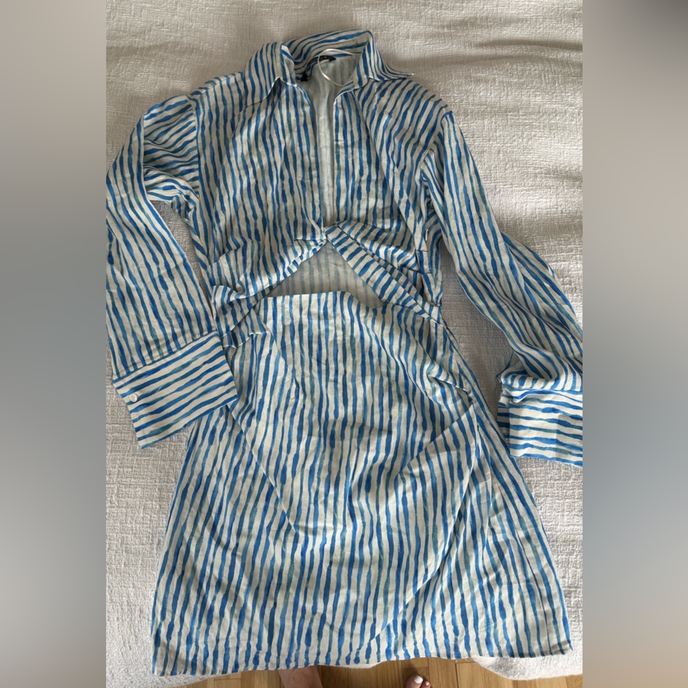 Zara blue and White Striped dress